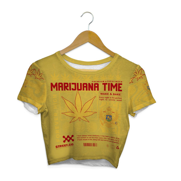 Montenegro Crop Top T Shirt Flag & Coat Of Arms Marijuanas Style