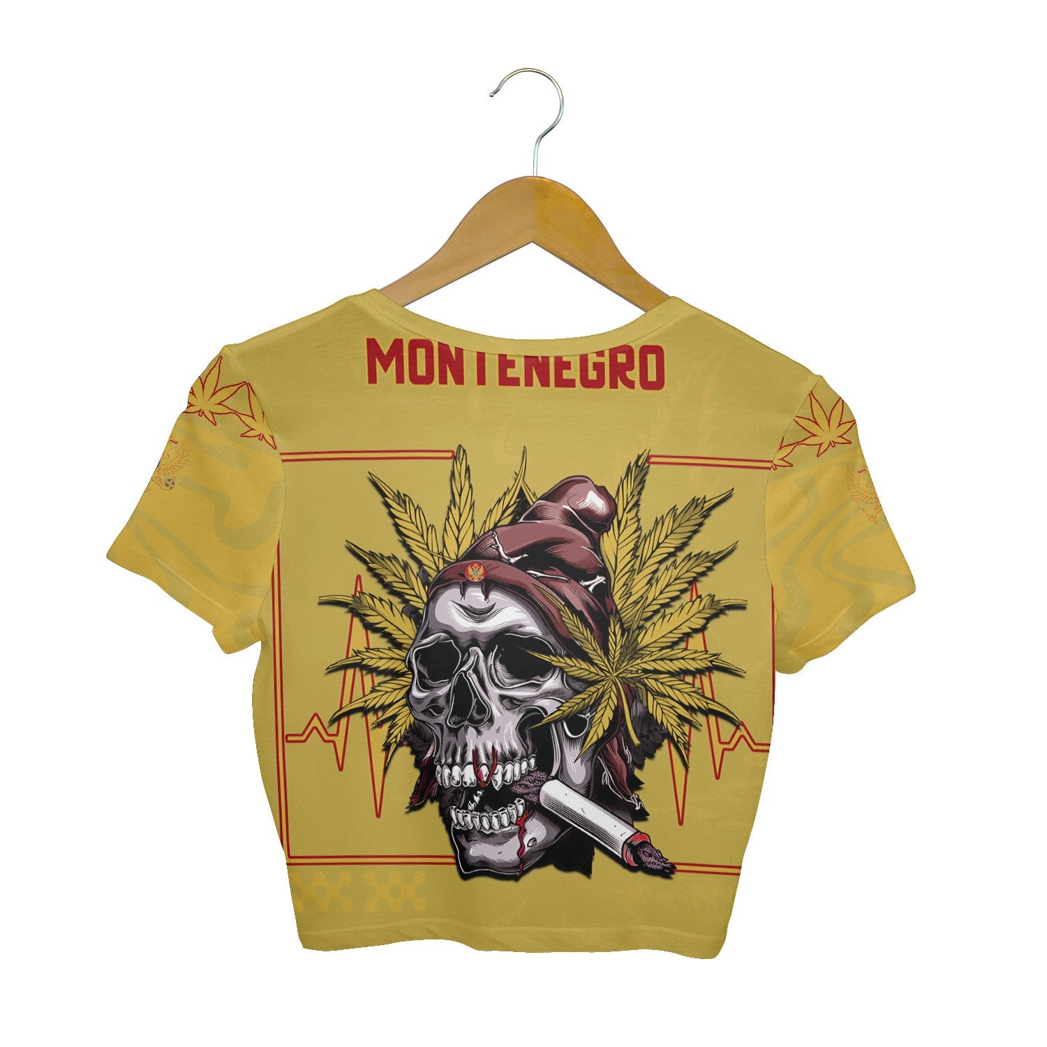 Montenegro Crop Top T Shirt Flag & Coat Of Arms Marijuanas Style