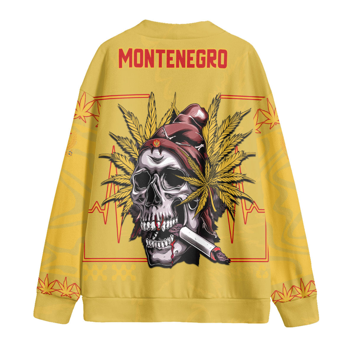 Montenegro Fleece Cardigan Flag & Coat Of Arms Marijuanas Style