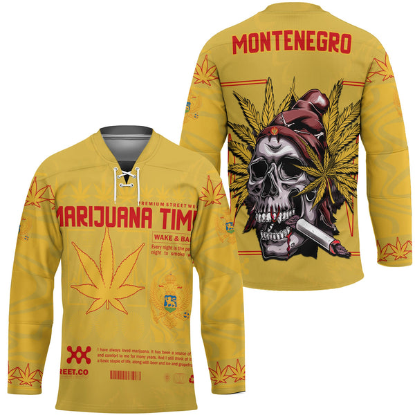 Montenegro Hockey Jersey Flag & Coat Of Arms Marijuanas Style