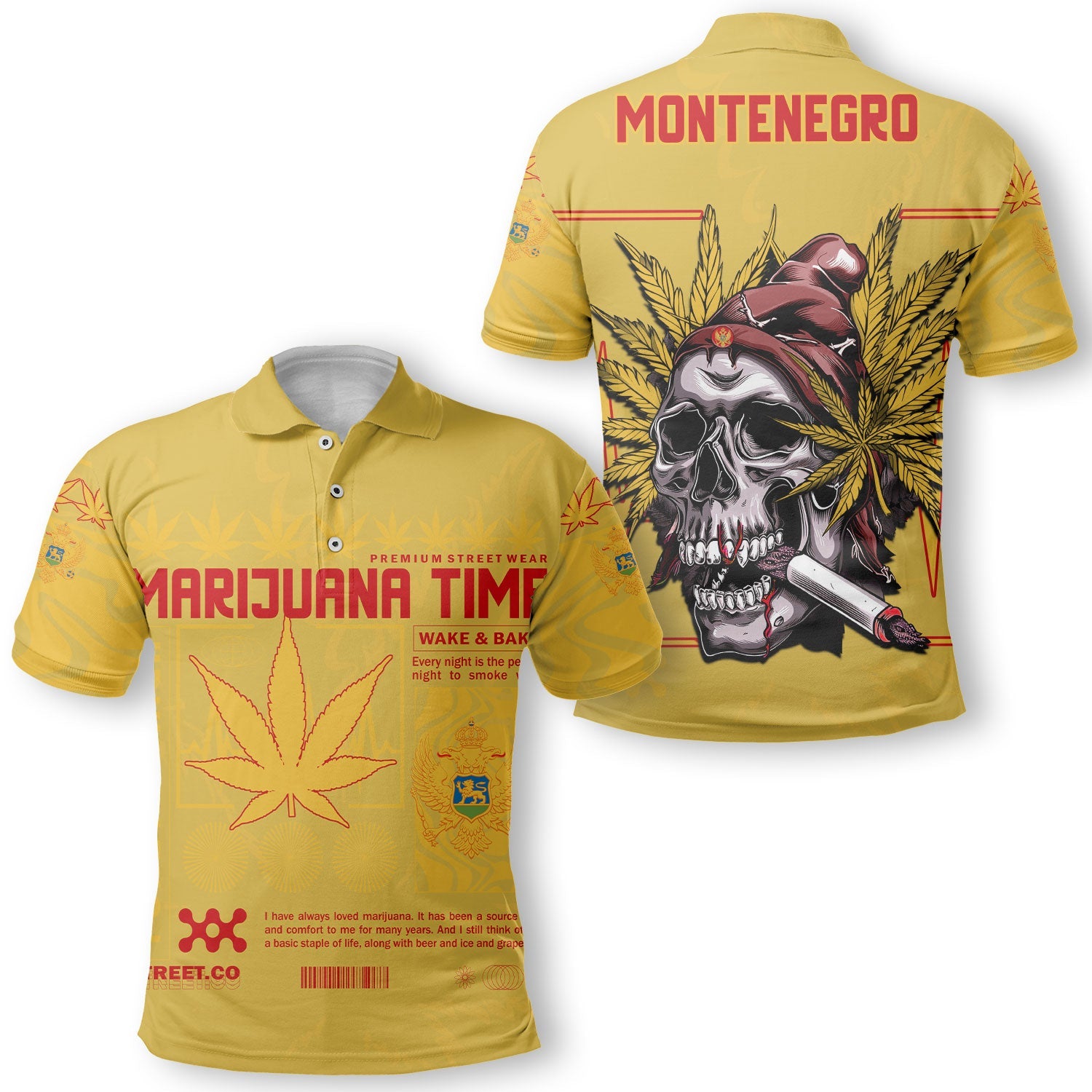 Montenegro Polo Shirt Flag & Coat Of Arms Marijuanas Style