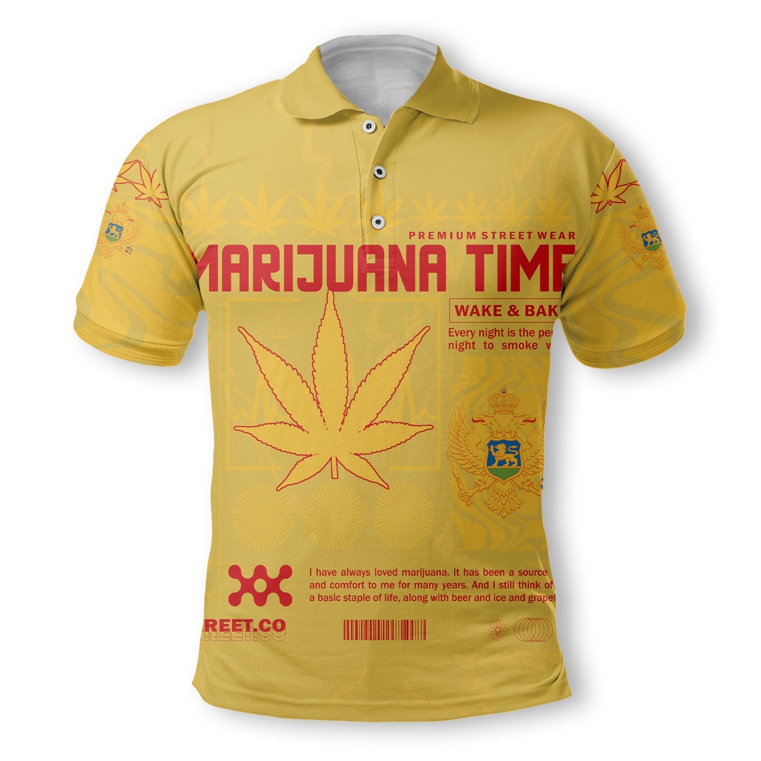 Montenegro Polo Shirt Flag & Coat Of Arms Marijuanas Style