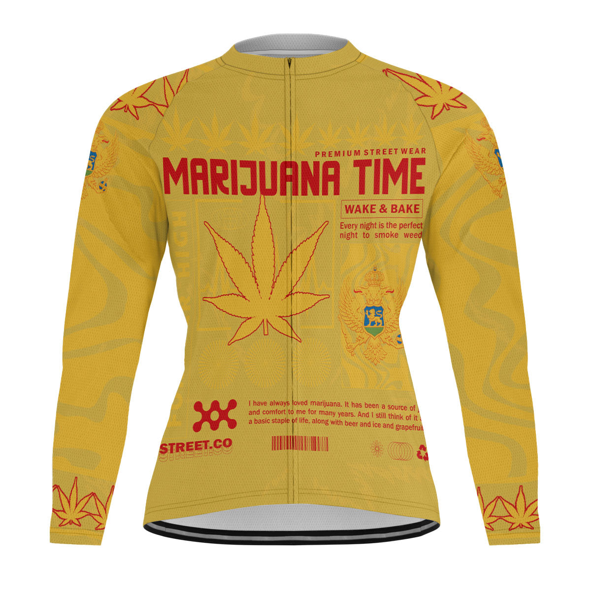 Montenegro Men's Cycling Jersey Long Sleeve Flag & Coat Of Arms Marijuanas Style