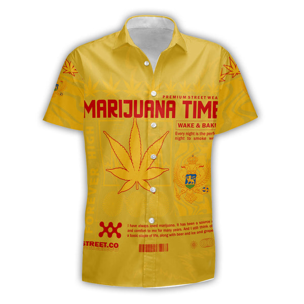 Montenegro Short Sleeve Shirt Flag & Coat Of Arms Marijuanas Style