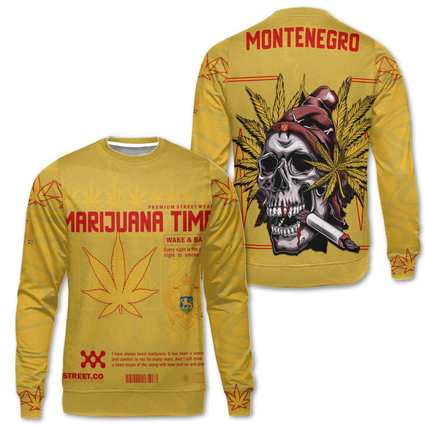 Montenegro Sweatshirt Flag & Coat Of Arms Marijuanas Style