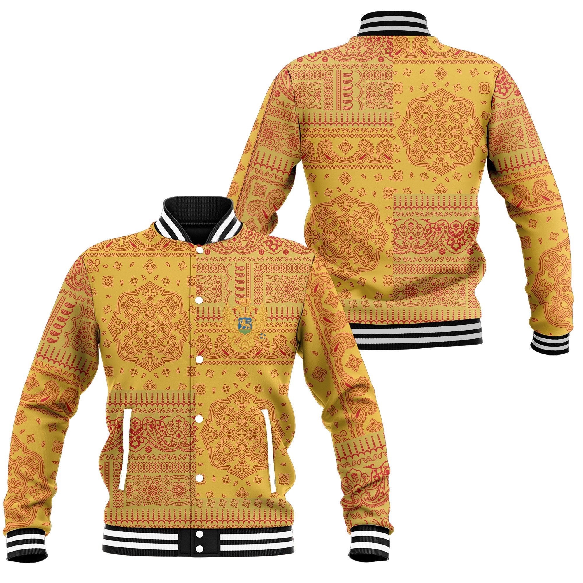 Montenegro Baseball Jacket Flag And Paisley Basic Style 1