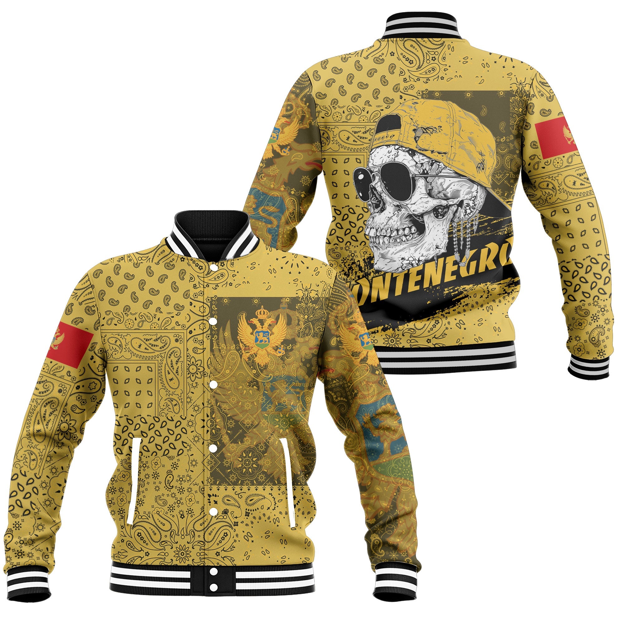 Montenegro Baseball Jacket Paisley Flag And Skull Style 1