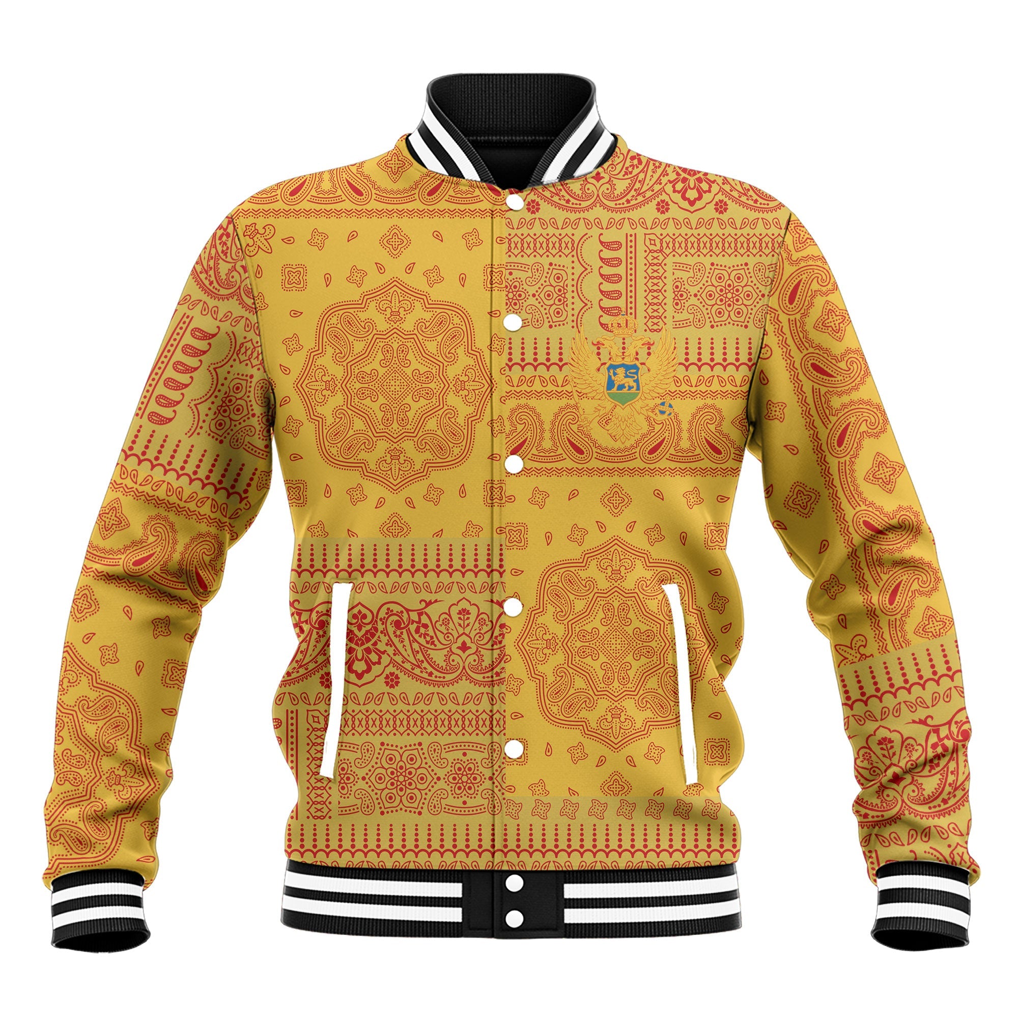 Montenegro Baseball Jacket Flag And Paisley Basic Style 2