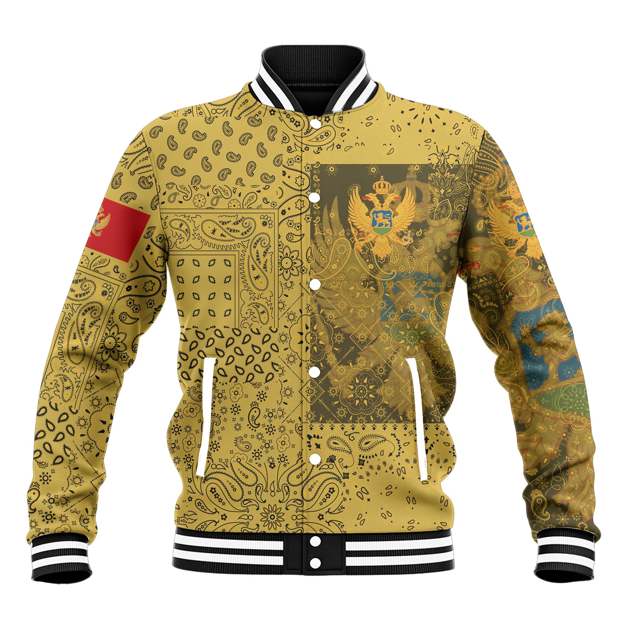 Montenegro Baseball Jacket Paisley Flag And Skull Style 2