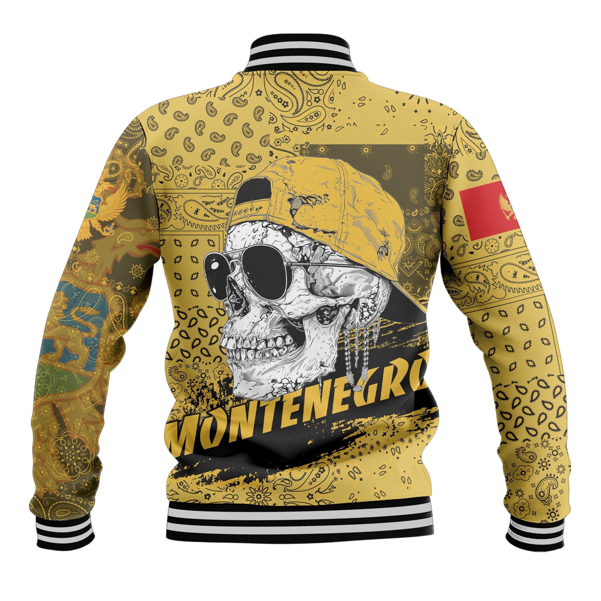 Montenegro Baseball Jacket Paisley Flag And Skull Style 3