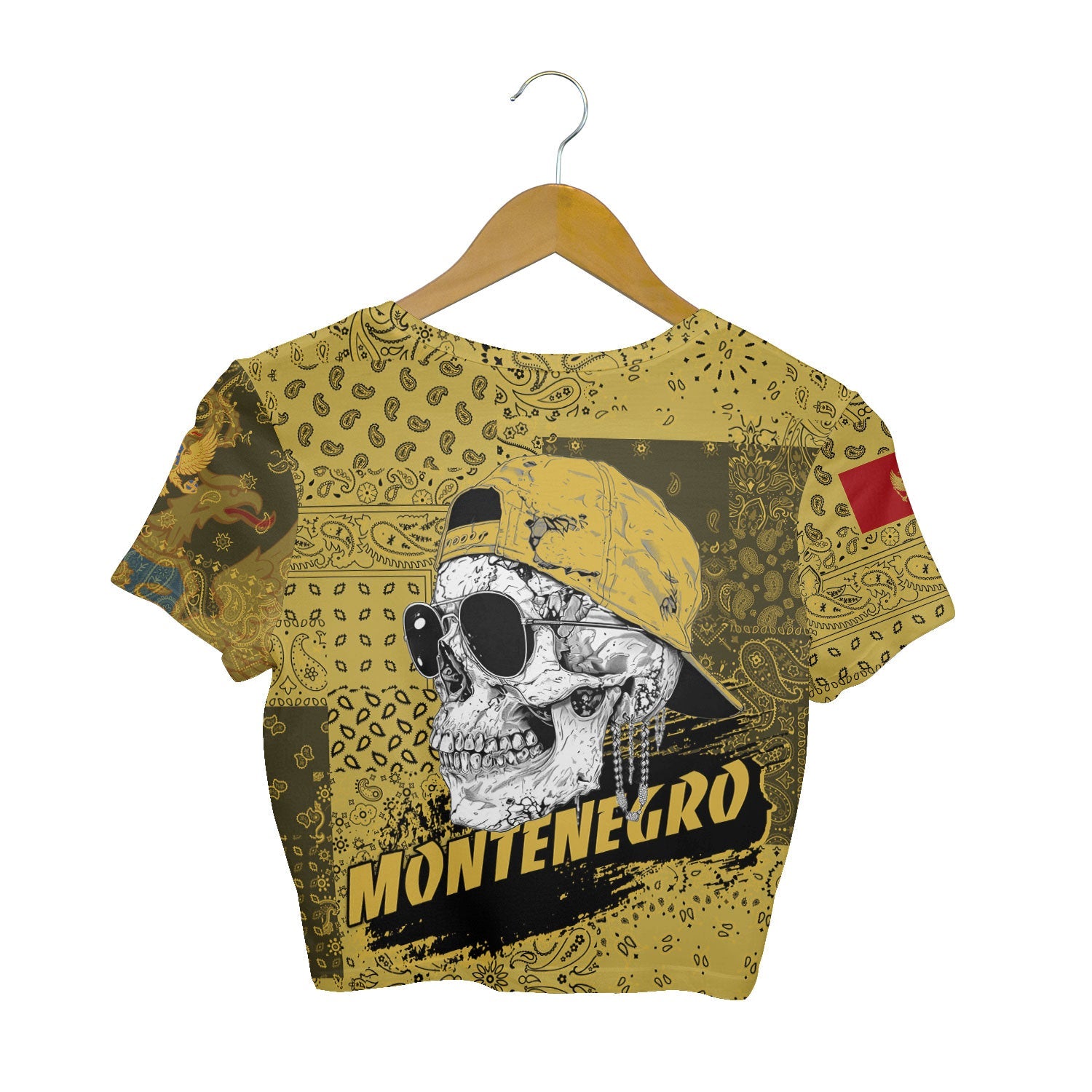 Montenegro Croptop T Shirt Paisley Flag And Skull Style 2