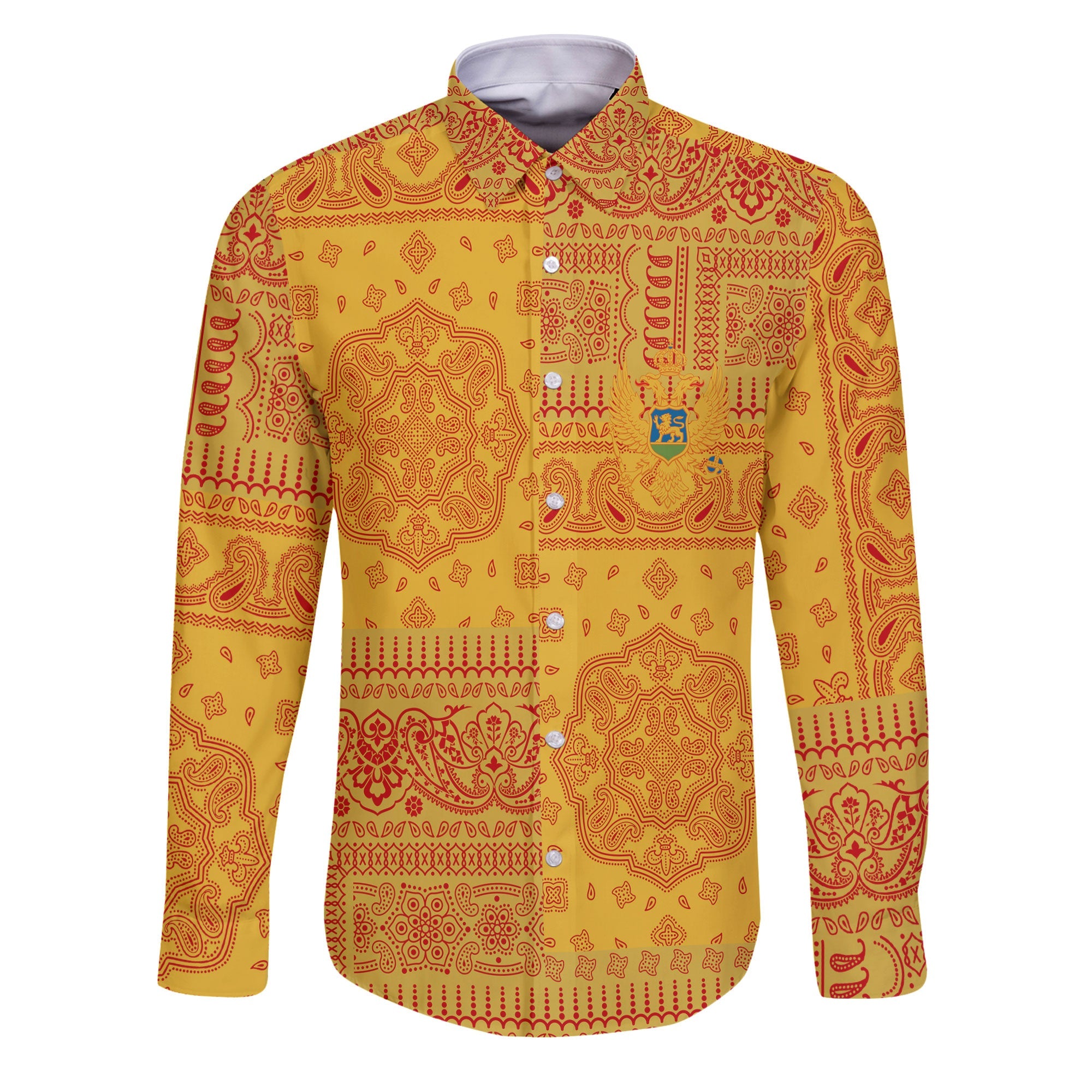 Montenegro Long Sleeve Button Shirt Flag And Paisley Basic Style 1