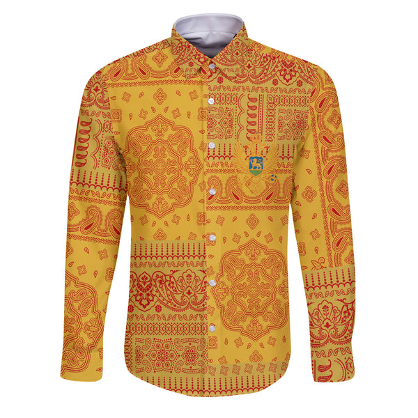 Montenegro Long Sleeve Button Shirt Flag And Paisley Basic Style 1