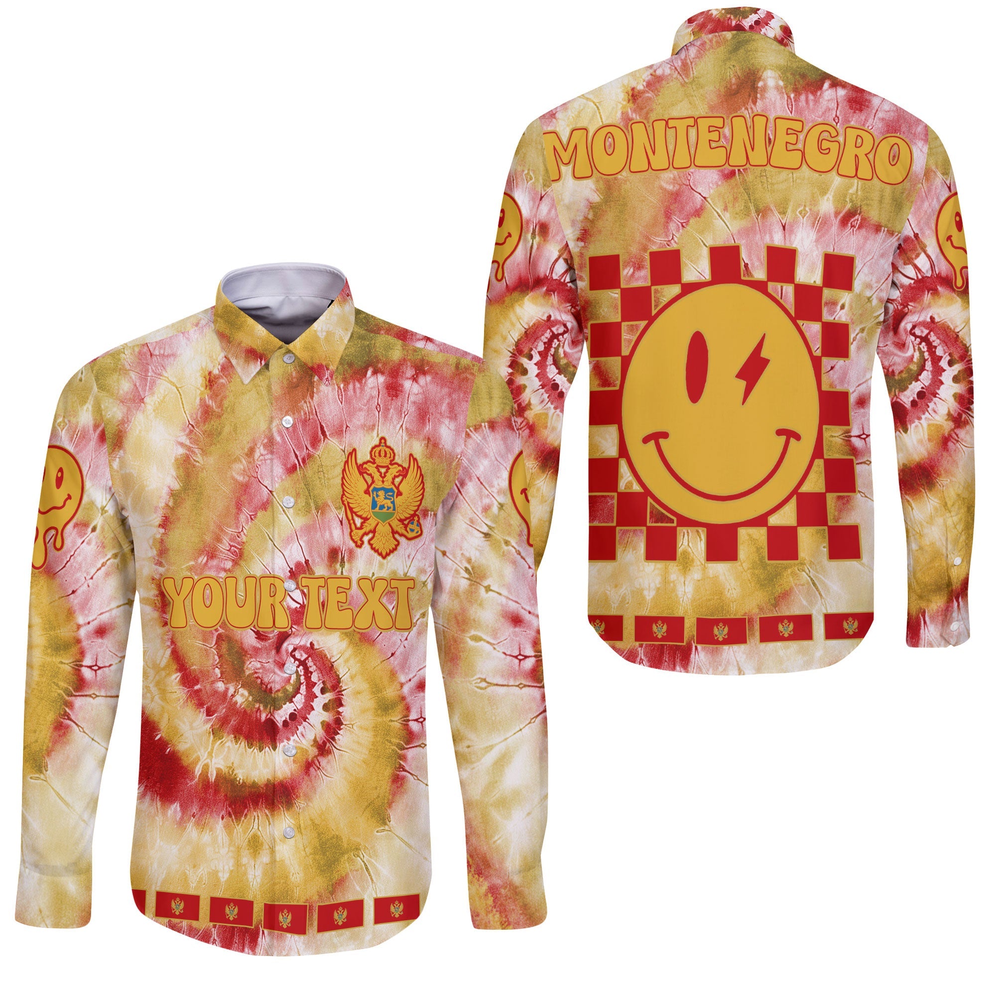 Montenegro Long Sleeve Button Shirt Custom Tie Dye Style 3