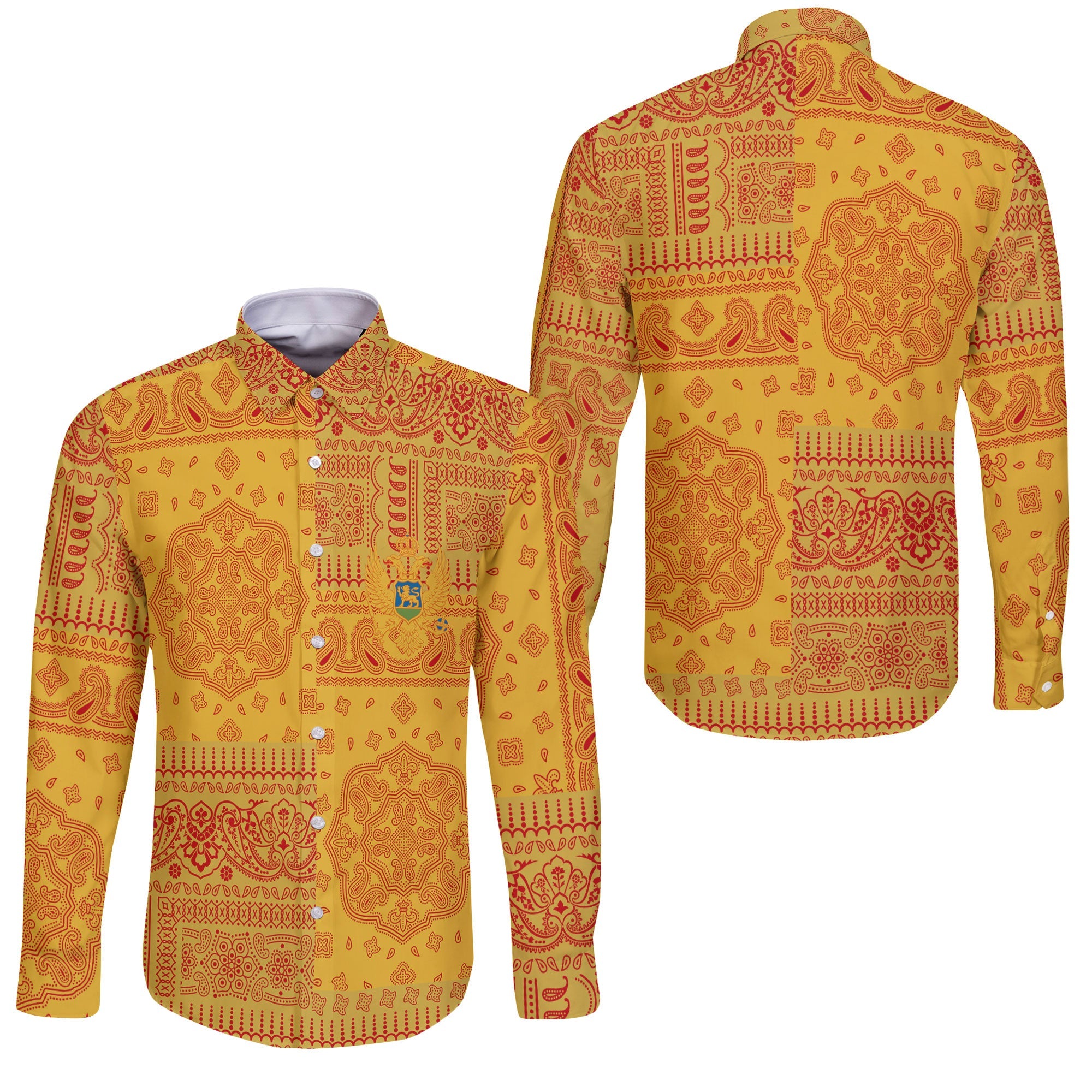 Montenegro Long Sleeve Button Shirt Flag And Paisley Basic Style 3