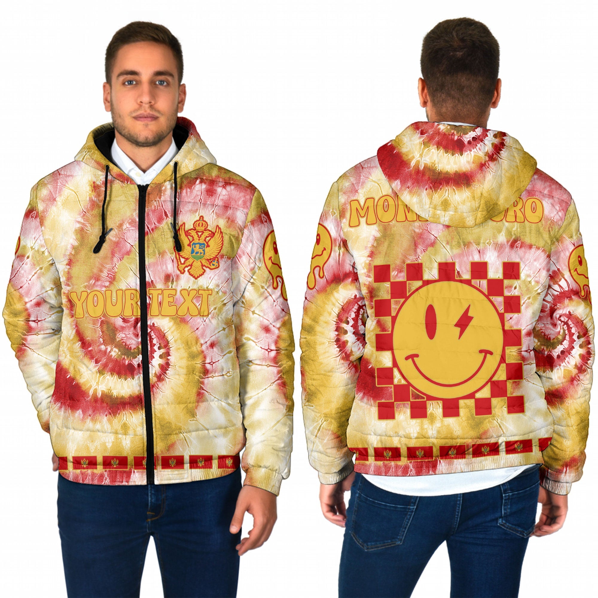 Montenegro Men Hooded Padded Jacket Custom Tie Dye Style 1