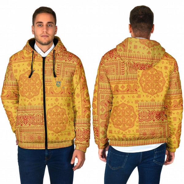 Montenegro Men Hooded Padded Jacket Flag And Paisley Basic Style 1