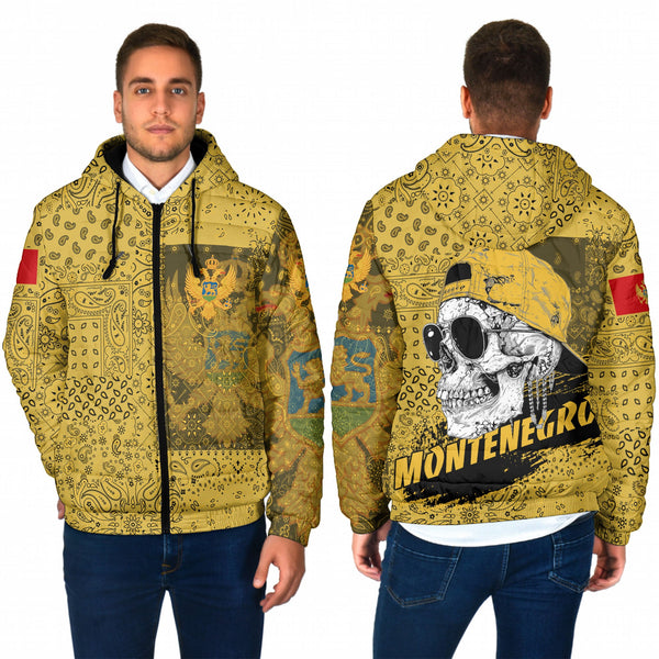 Montenegro Men Hooded Padded Jacket Paisley Flag And Skull Style 1