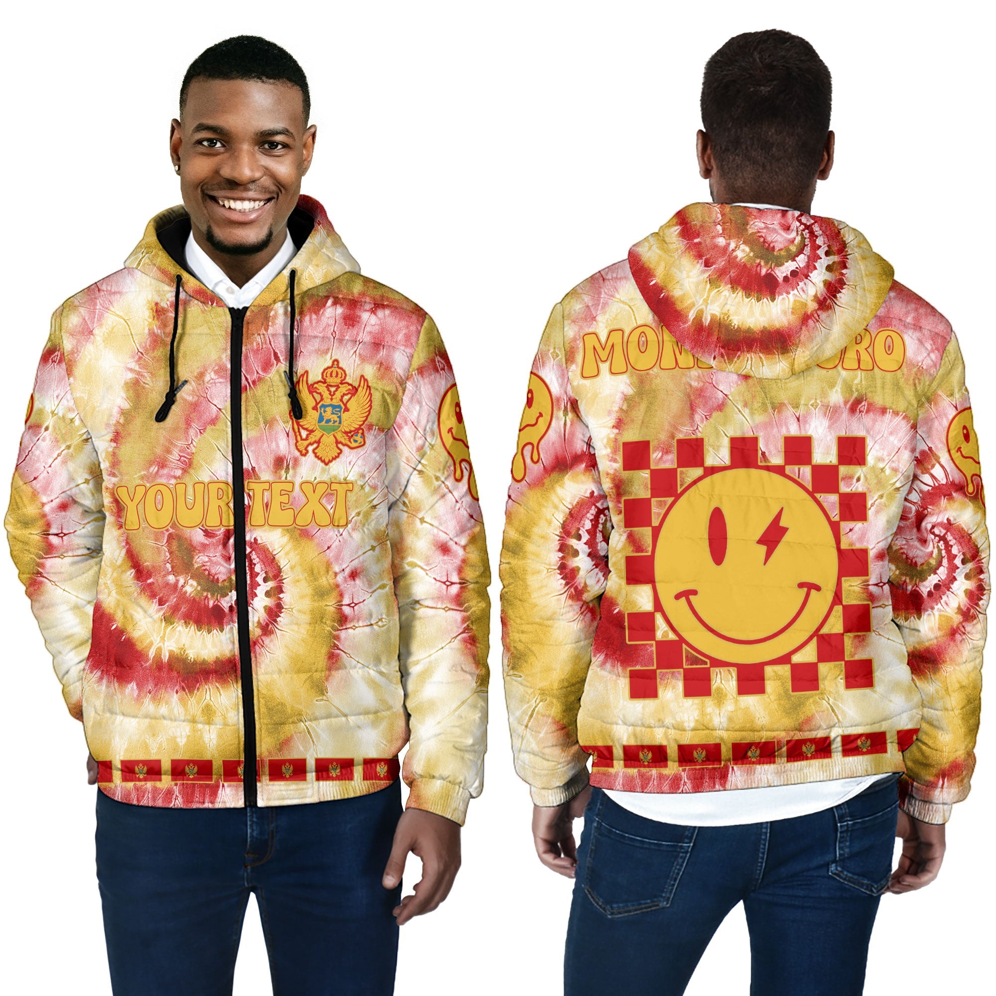 Montenegro Men Hooded Padded Jacket Custom Tie Dye Style 4