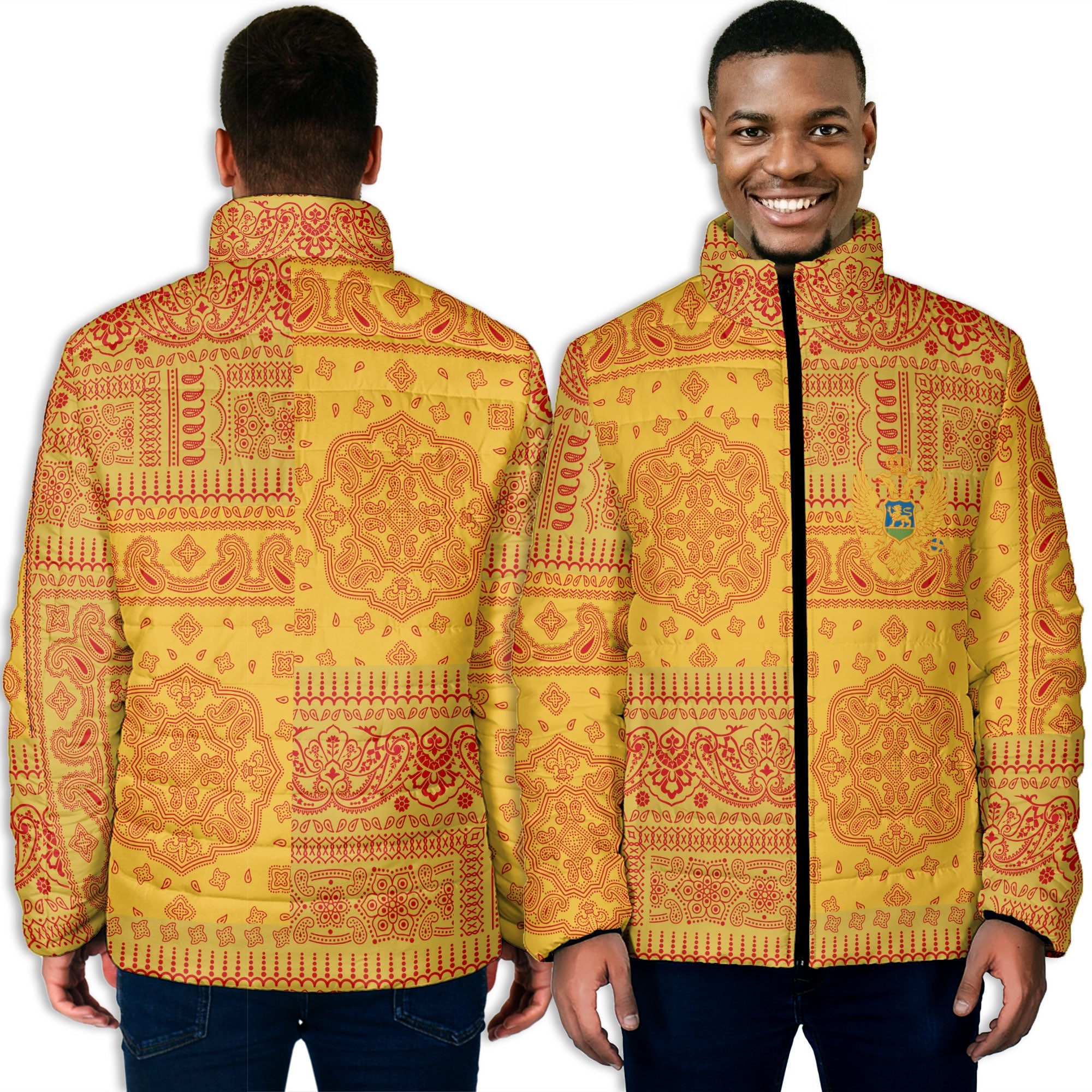 Montenegro Men Padded Jacket Flag And Paisley Basic Style 3