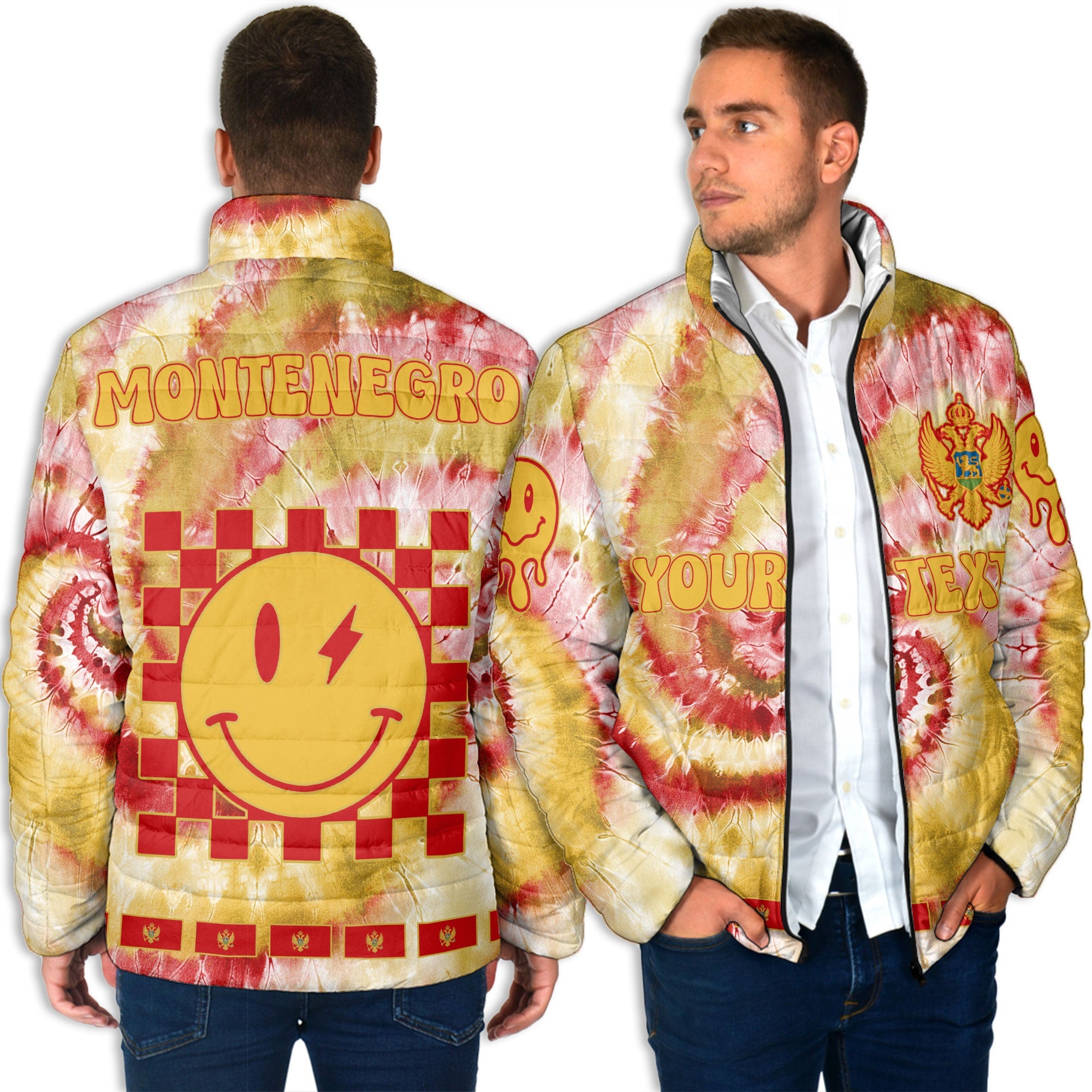 Montenegro Men Padded Jacket Custom Tie Dye Style 4