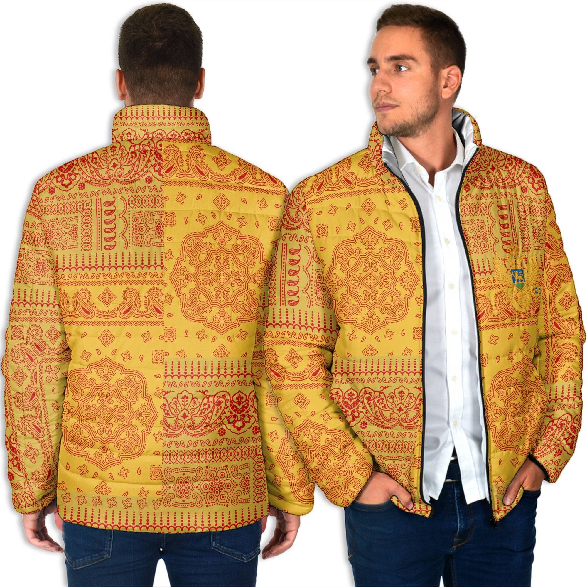 Montenegro Men Padded Jacket Flag And Paisley Basic Style 4