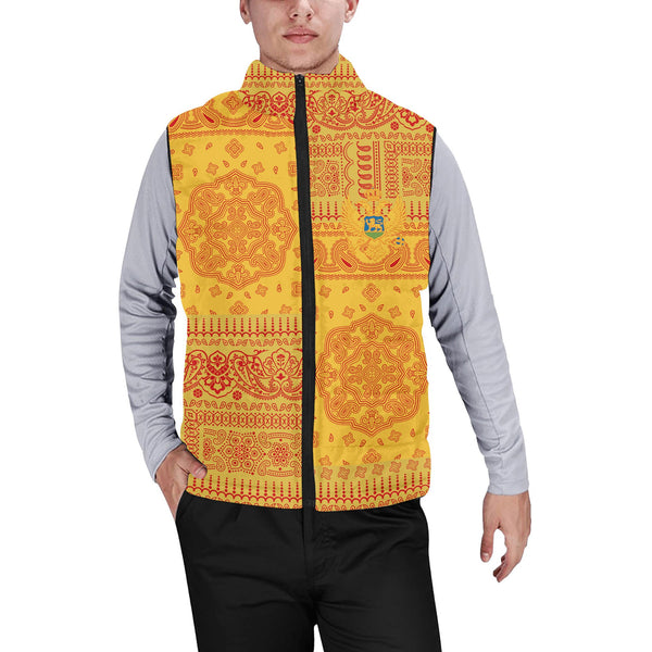 Montenegro Men Padded Jacket Vest Flag And Paisley Basic Style 1