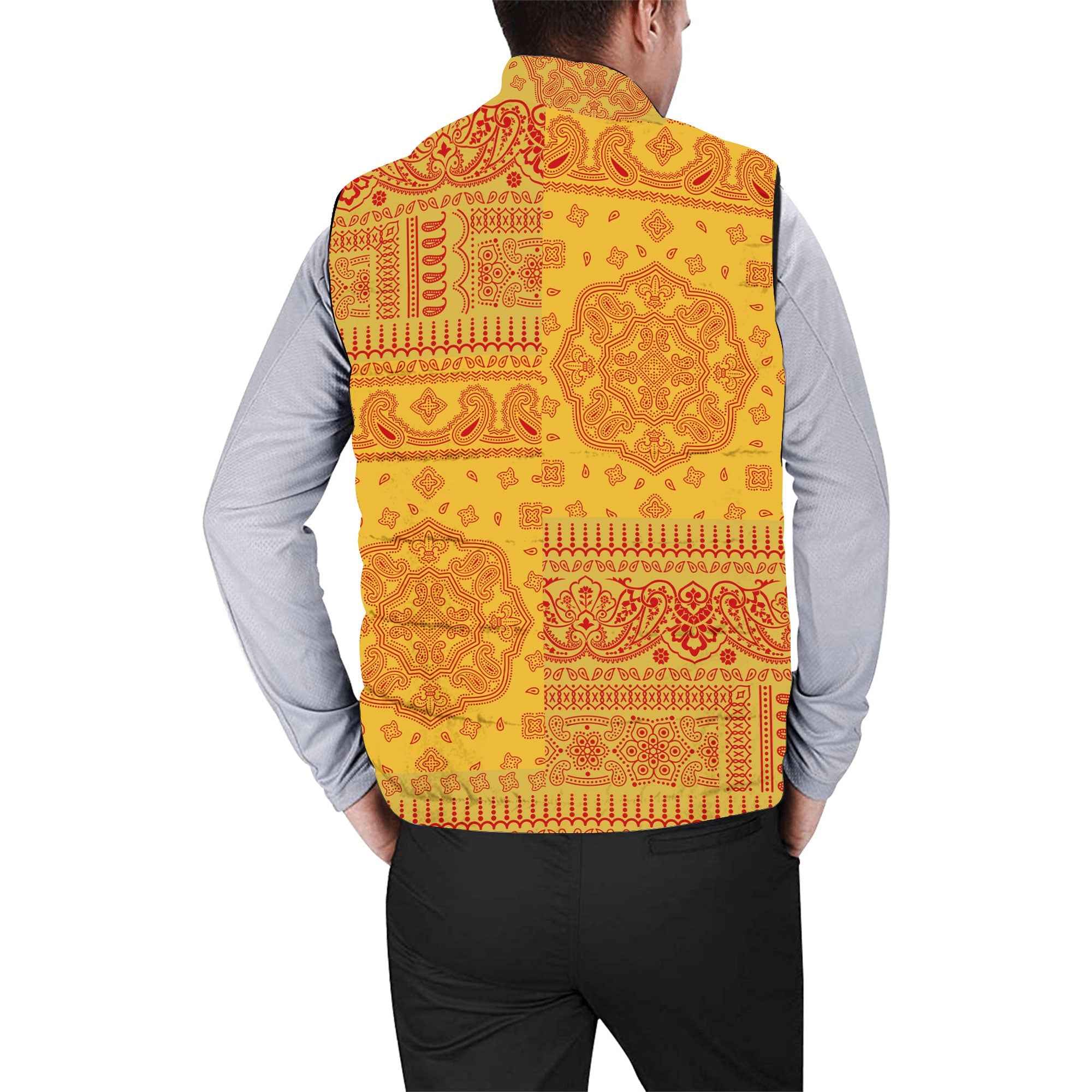 Montenegro Men Padded Jacket Vest Flag And Paisley Basic Style 2