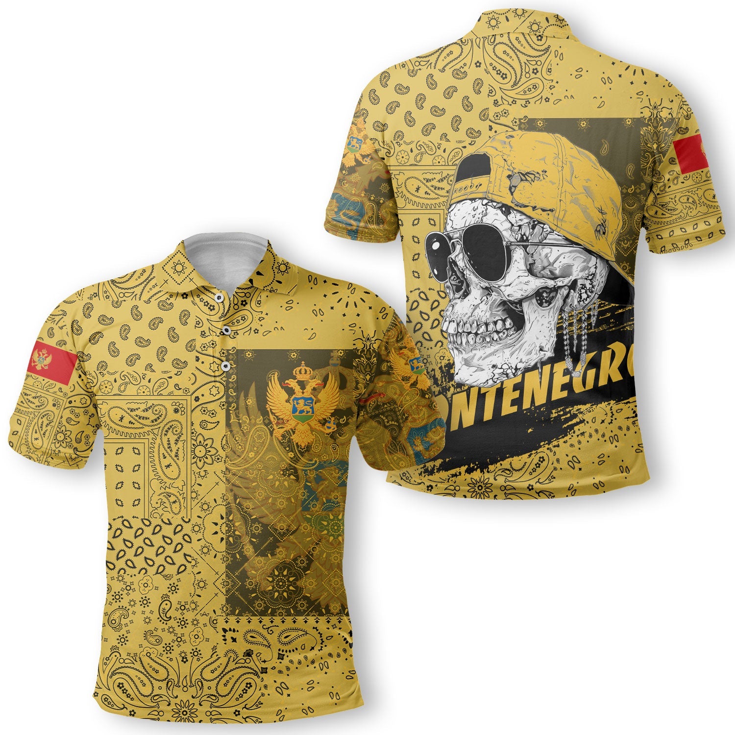 Montenegro Polo Shirt Paisley Flag And Skull Style 1