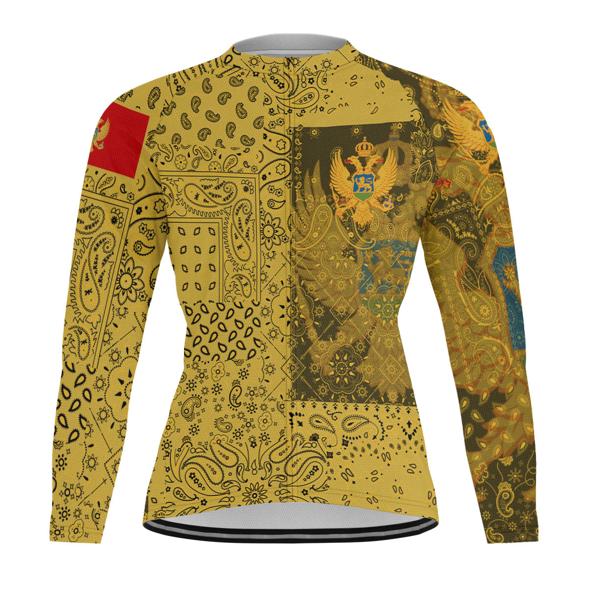 Montenegro Raglan Men Cycling Jersey Long Sleeve Paisley Flag And Skull Style 1