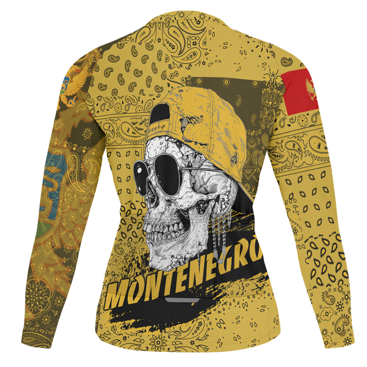 Montenegro Raglan Men Cycling Jersey Long Sleeve Paisley Flag And Skull Style 2