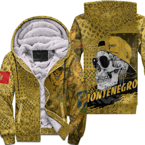 Montenegro Sherpa Hoodie Paisley Flag And Skull Style 1