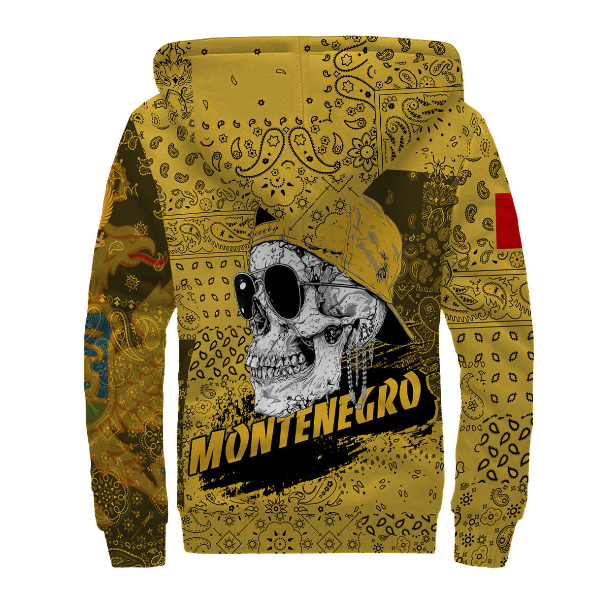 Montenegro Sherpa Hoodie Paisley Flag And Skull Style 2