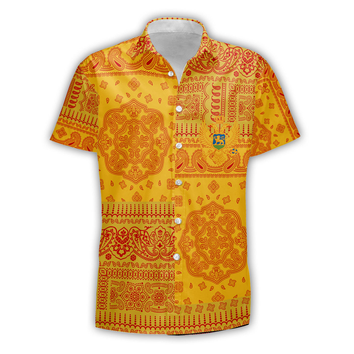 Montenegro Short Sleeve Shirt Flag And Paisley Basic Style 2