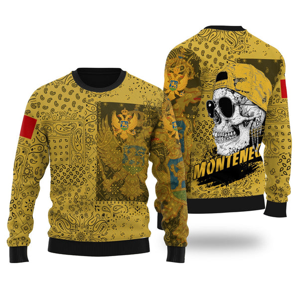 Montenegro Ugly Sweater Paisley Flag And Skull Style 1