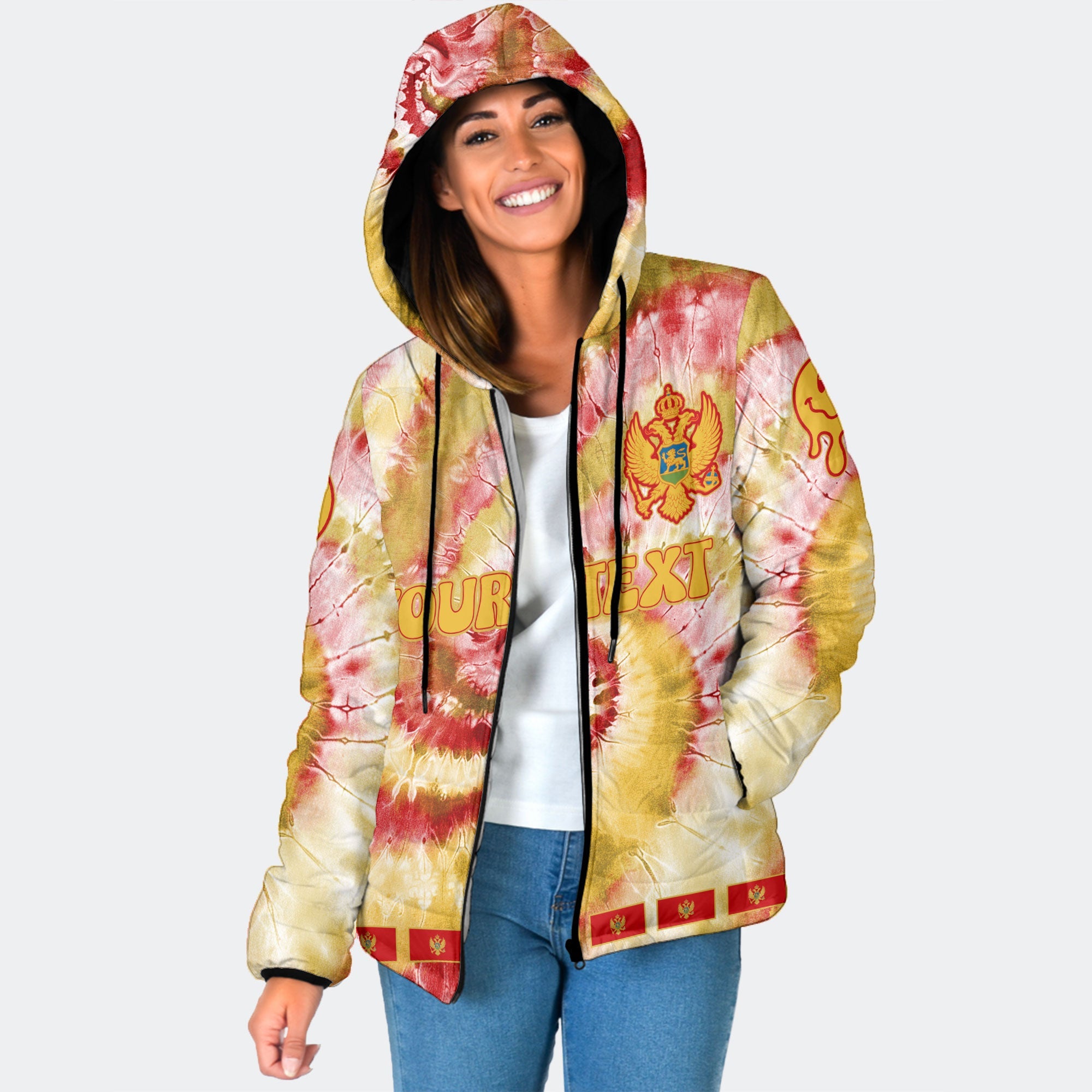 Montenegro Women Hooded Padded Jacket Custom Tie Dye Style 1