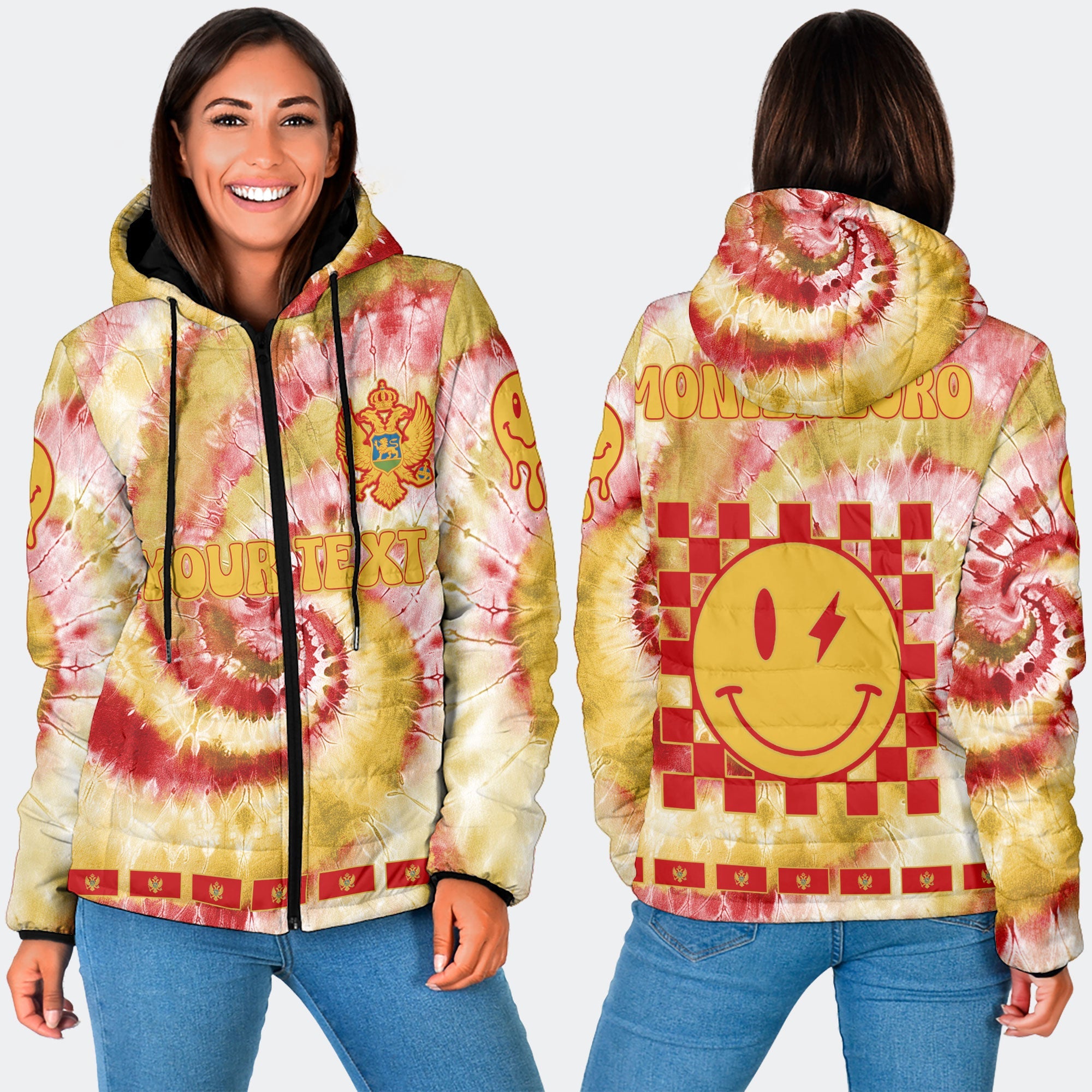 Montenegro Women Hooded Padded Jacket Custom Tie Dye Style 3