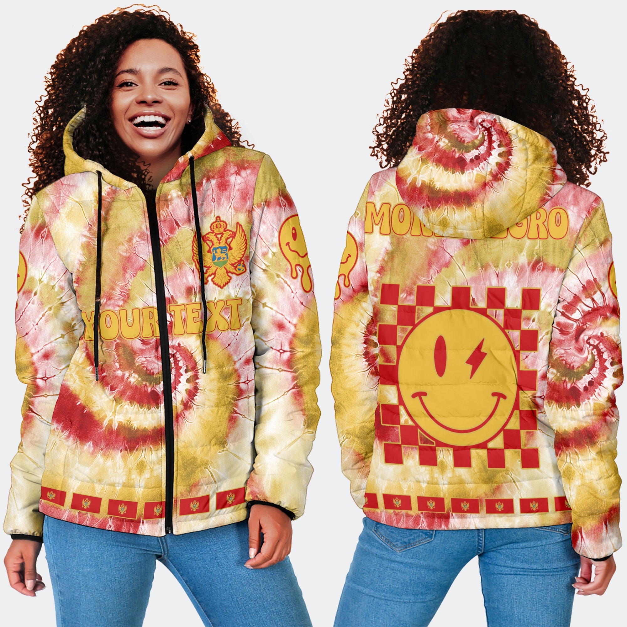 Montenegro Women Hooded Padded Jacket Custom Tie Dye Style 4