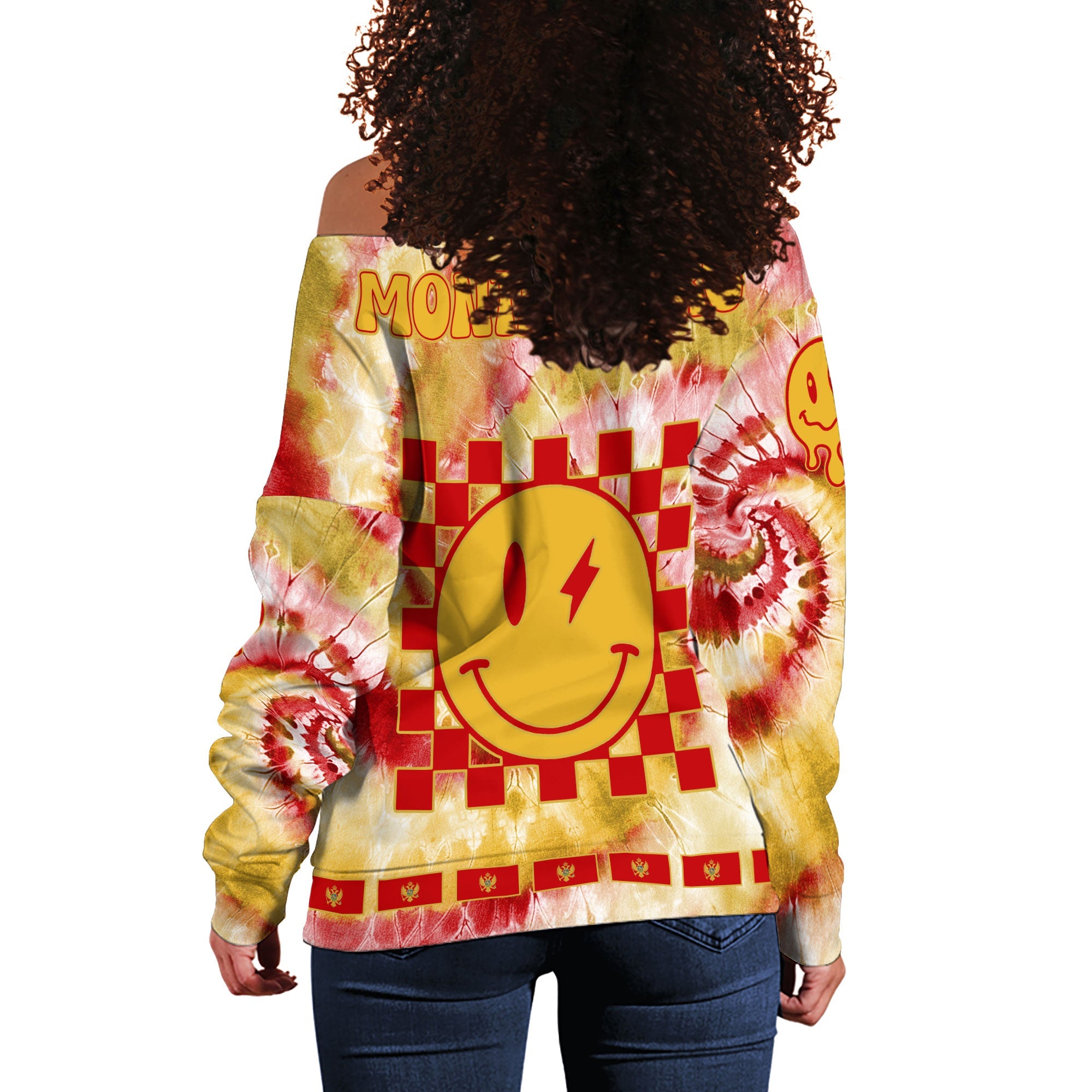 Montenegro Women Off Shoulder Sweatshirt Custom Tie Dye Style 1