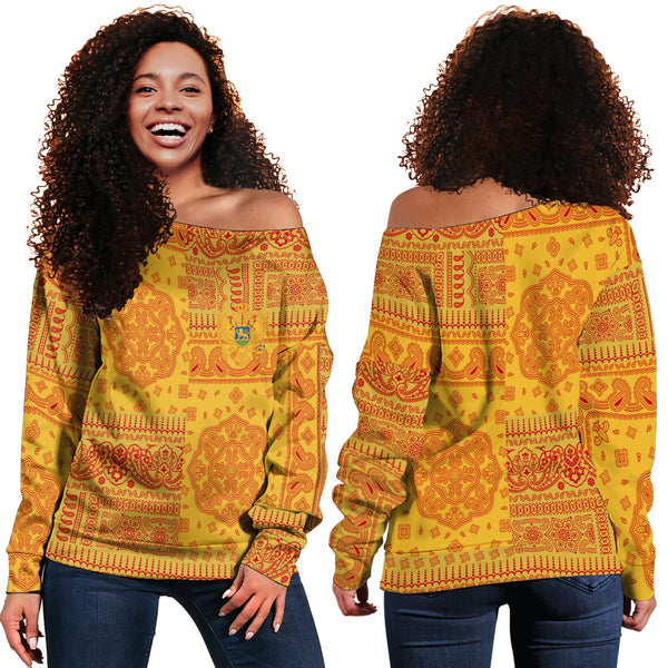 Montenegro Women Off Shoulder Sweatshirt Flag And Paisley Basic Style 1