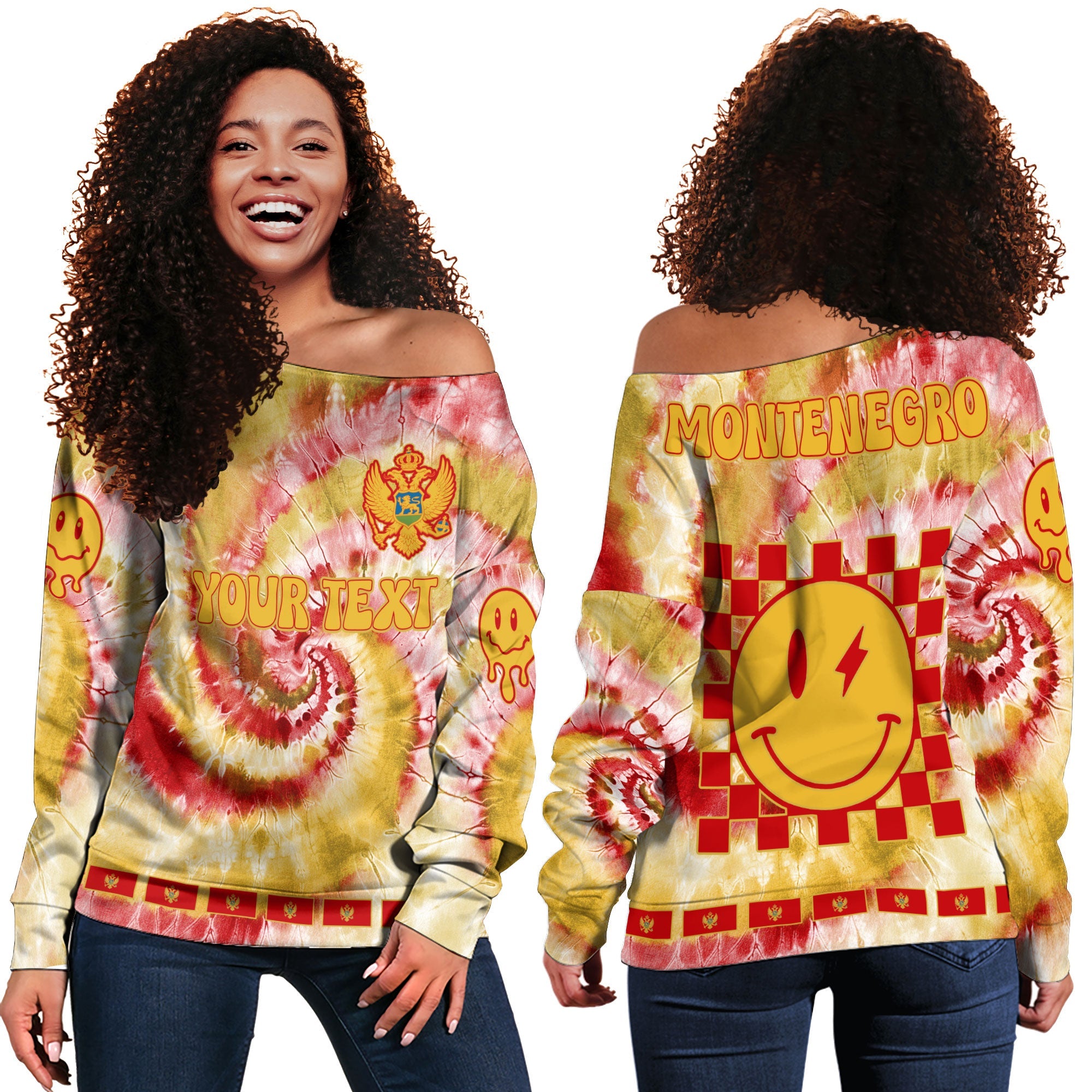 Montenegro Women Off Shoulder Sweatshirt Custom Tie Dye Style 2