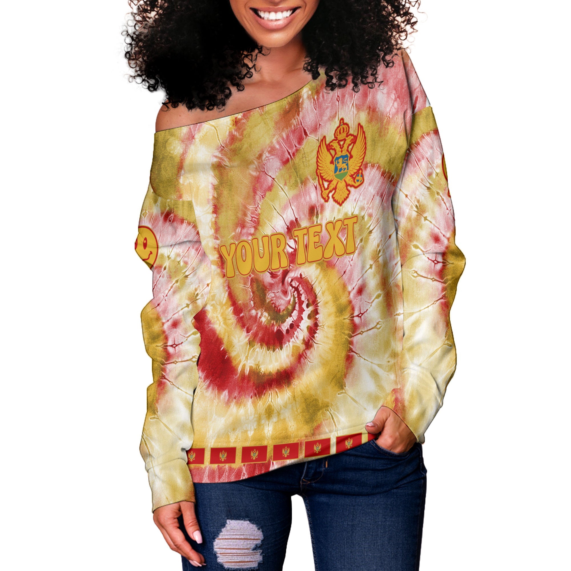 Montenegro Women Off Shoulder Sweatshirt Custom Tie Dye Style 3