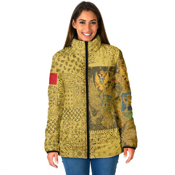 Montenegro Women Padded Jacket Paisley Flag And Skull Style 1