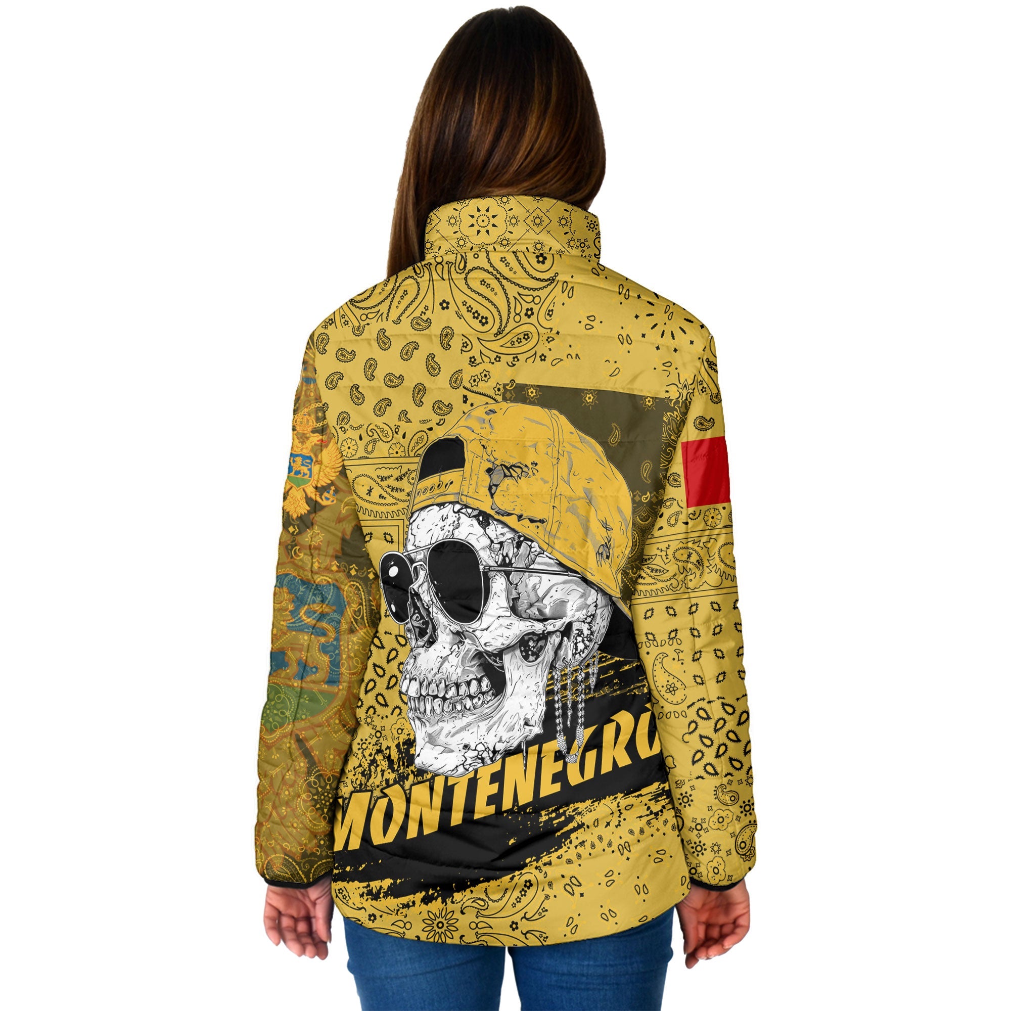 Montenegro Women Padded Jacket Paisley Flag And Skull Style 2