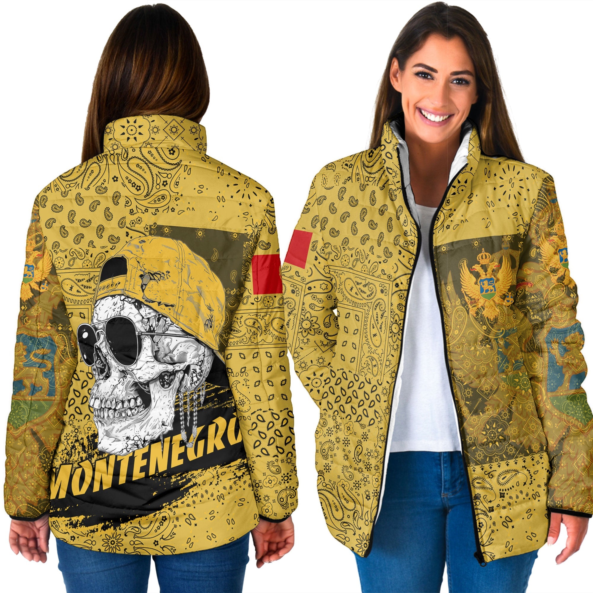 Montenegro Women Padded Jacket Paisley Flag And Skull Style 3