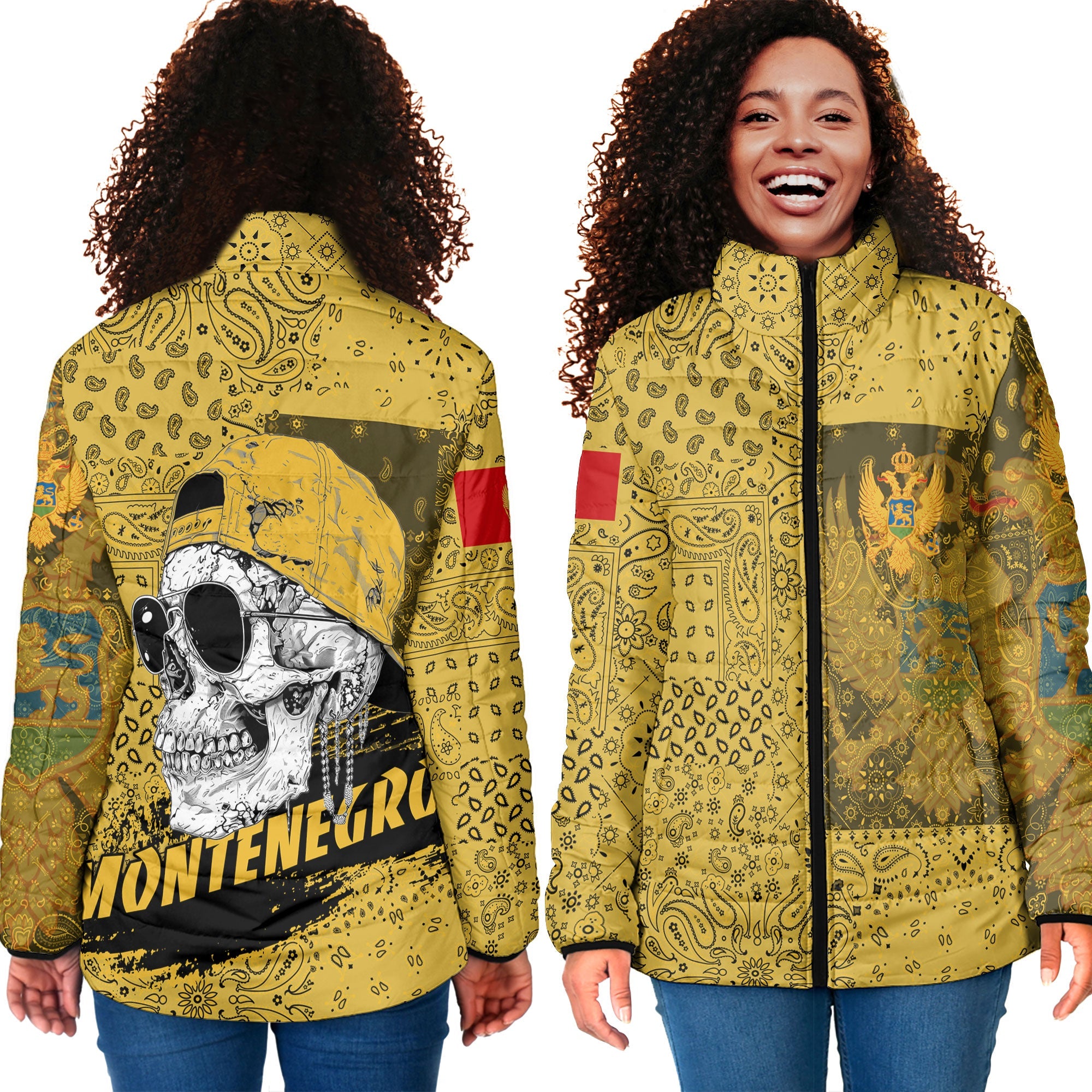 Montenegro Women Padded Jacket Paisley Flag And Skull Style 4