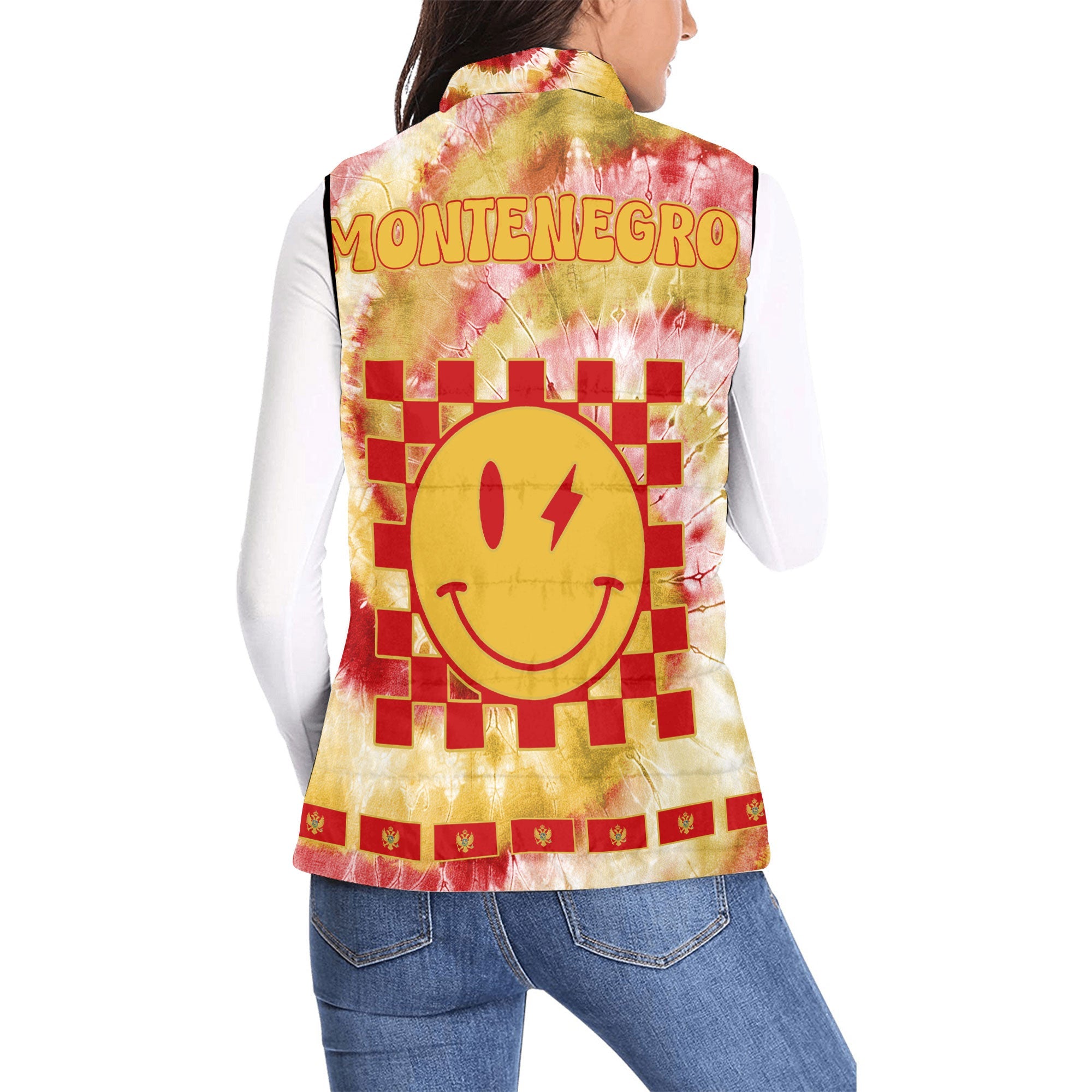 Montenegro Women Padded Jacket Vest Custom Tie Dye Style 2