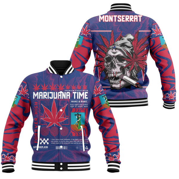 Montserrat Baseball Jacket Flag & Coat Of Arms Marijuanas Style