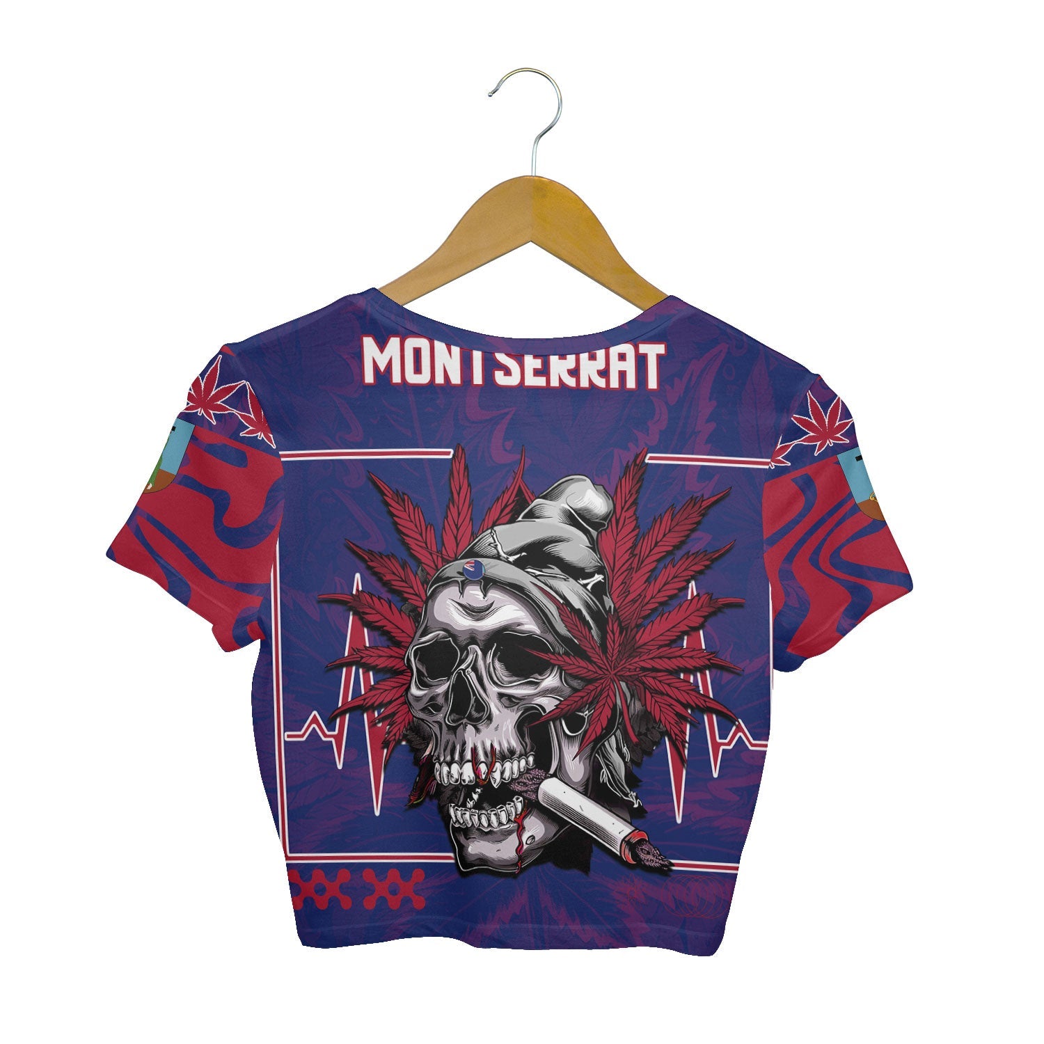 Montserrat Crop Top T Shirt Flag & Coat Of Arms Marijuanas Style