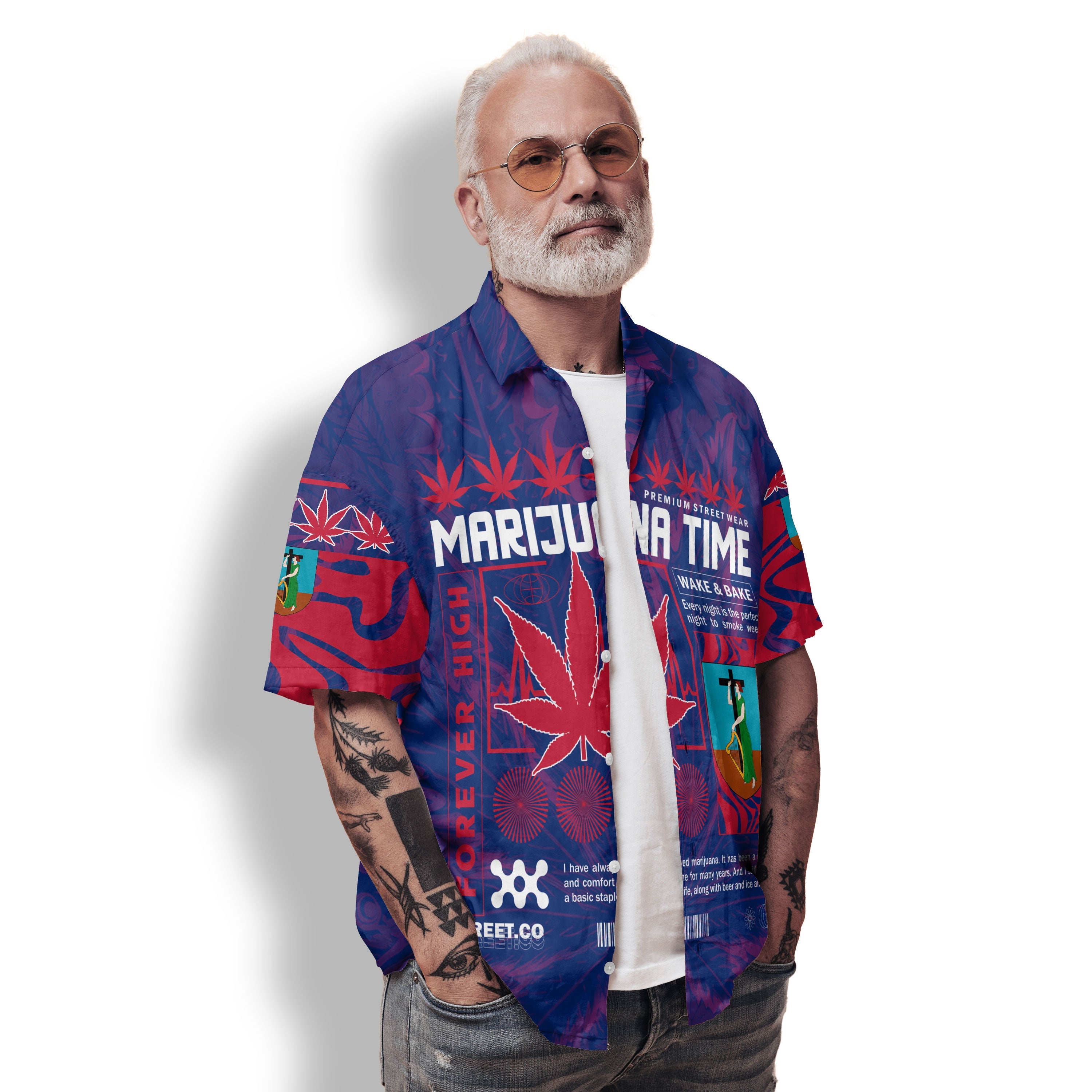 Montserrat Hawaiian Shirt Flag & Coat Of Arms Marijuanas Style